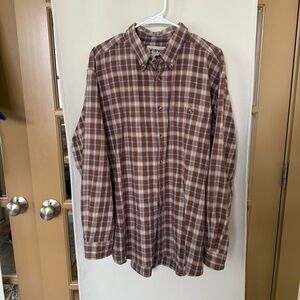 Wrangler Rugged Wear Men's XXL Brown Plaid Long Sleeve Button‎ Down Shirt